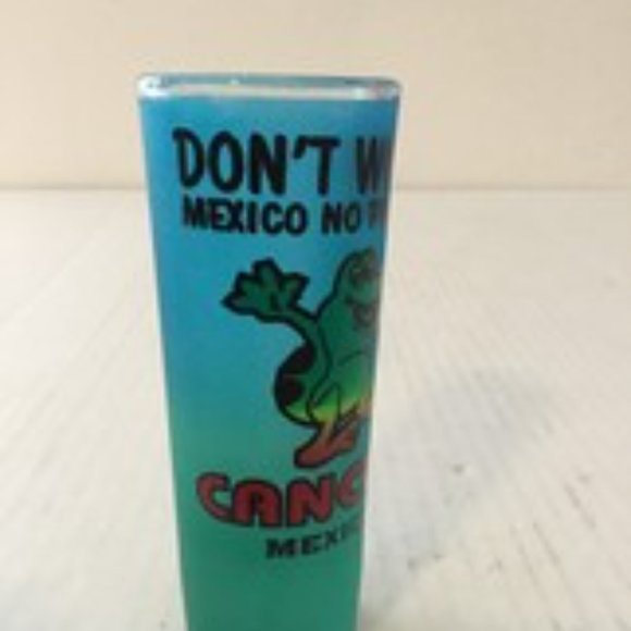 New Cancun "Don't Worry Mexico No Problem" Frog Frosted Blue Green 2 Oz. Shooter - Picture 2 of 7